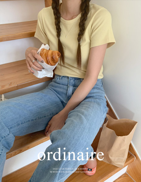 [ordinaire] 아운 골지티셔츠 (4color/옐로우 단독주문시당일발송) (스판 반팔티 추천)